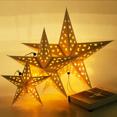 

2022 Home Decor for Ramadan Mubarak Party: Eid Al Adha Hollow Out Star Hanging Pendant Light Ramadan Decoration