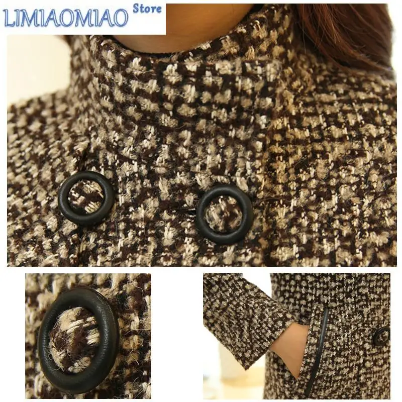 New Women's Wool Blends Coat Winter Autumn Fashion Elegant Mother Turtleneck Plaid Slim Long Tweed Woolen Outerwear Female