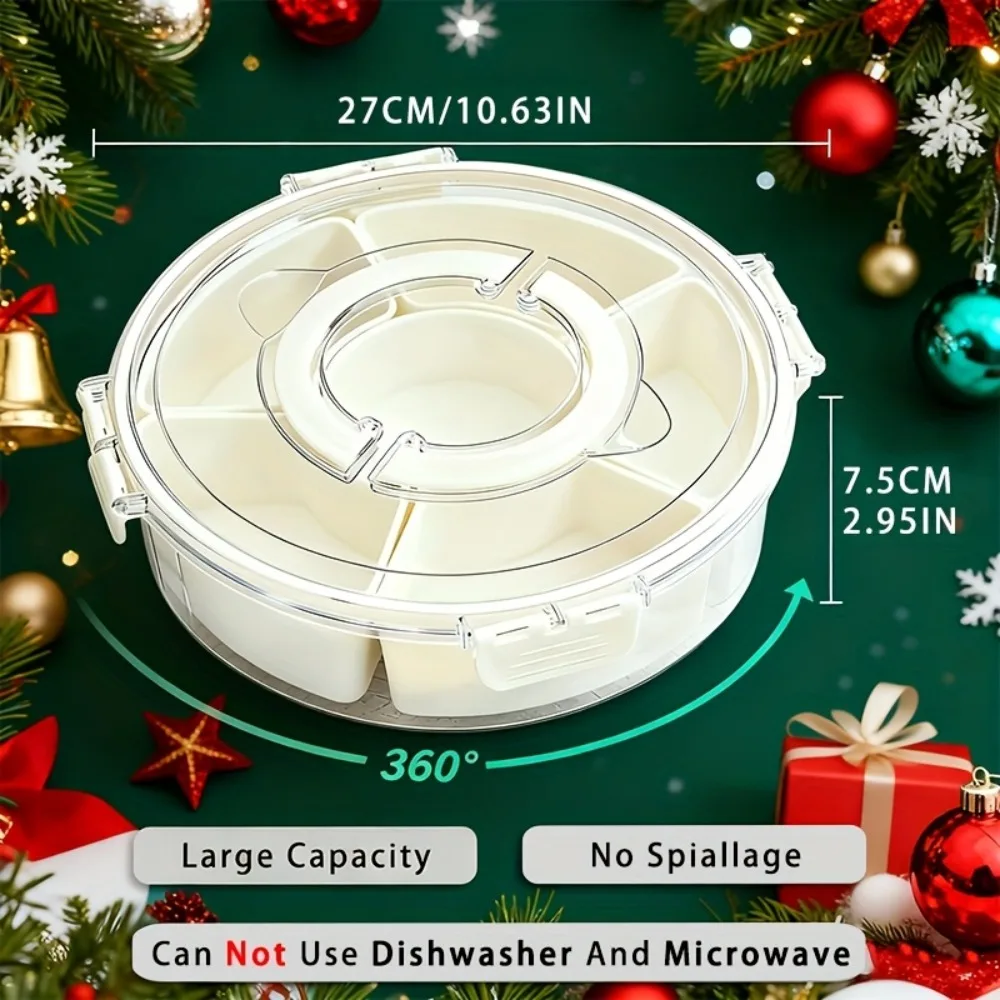 1pc Rotating Fridge Storage Box with 360° Spin,Sealed Leak-Proof Lid, Plastic Container Suitable for Christmas,Space-Saving