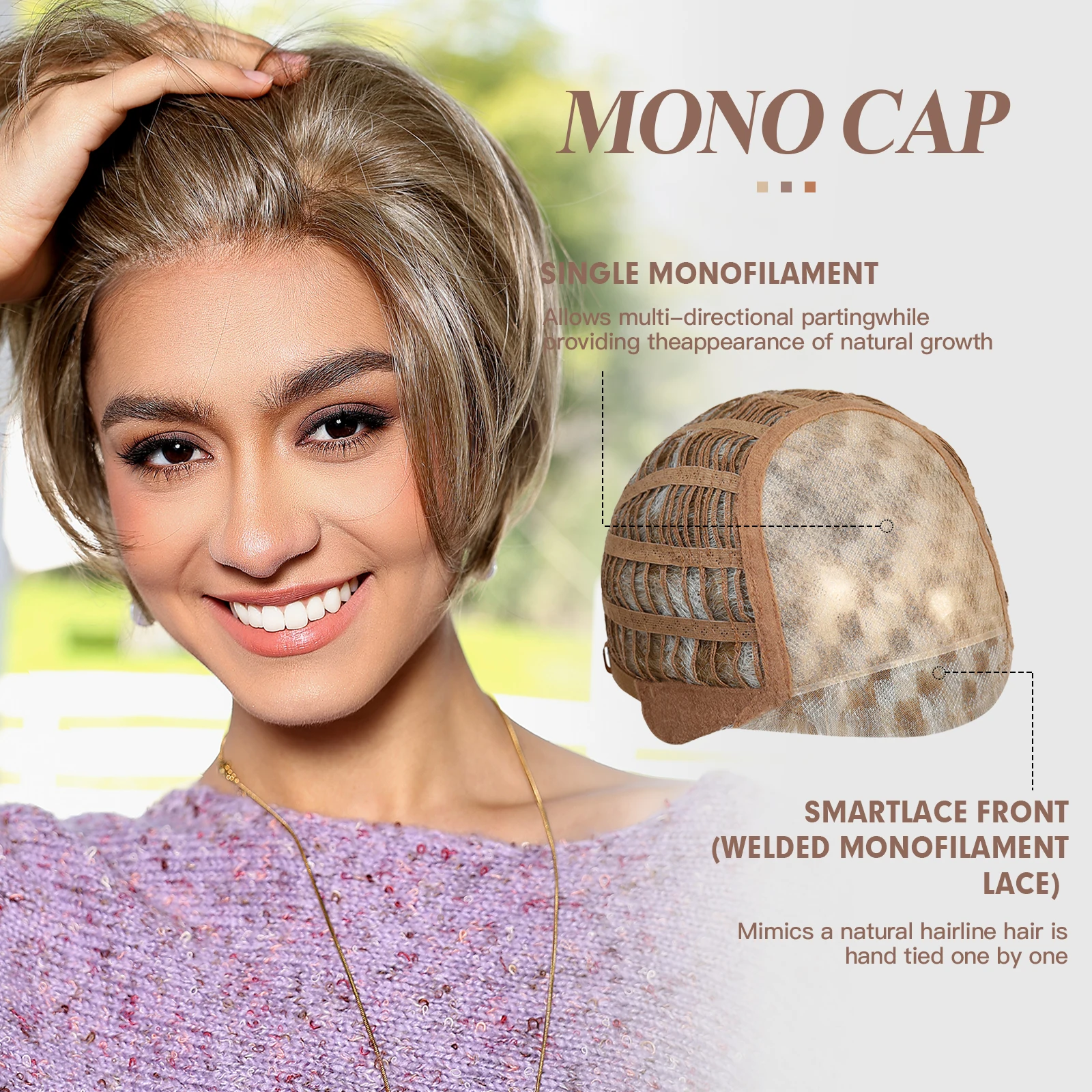 MONO Lace Frontal Synthetic Wigs Short Straight Bob Wig Highlight Gray Brown Blonde Mixed Wig For Women Daily Wig Heat Resistant