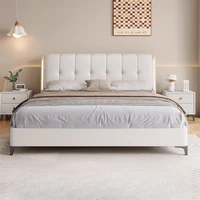 Lit blanc crème moderne minimaliste chambre principale cadre de lit lumière luxe bases confortables e armações de cama meubles d'intérieur 2