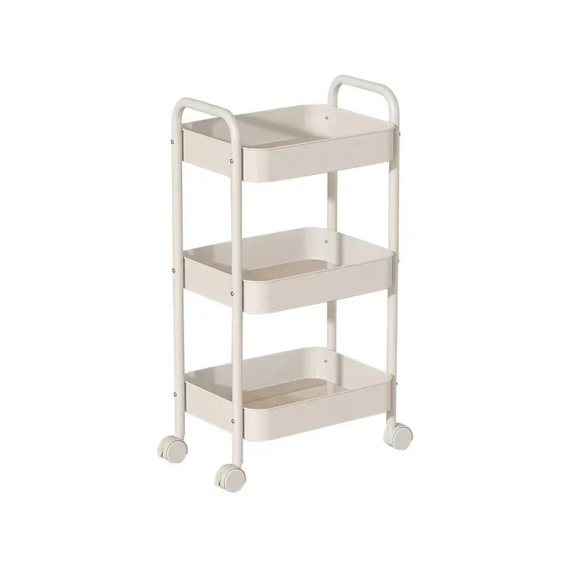 3 Tier Utility Rolling Cart Metal Storage Cart with Handle and Lockable Wheels Storage Organizer Trolley with Mesh Baskets