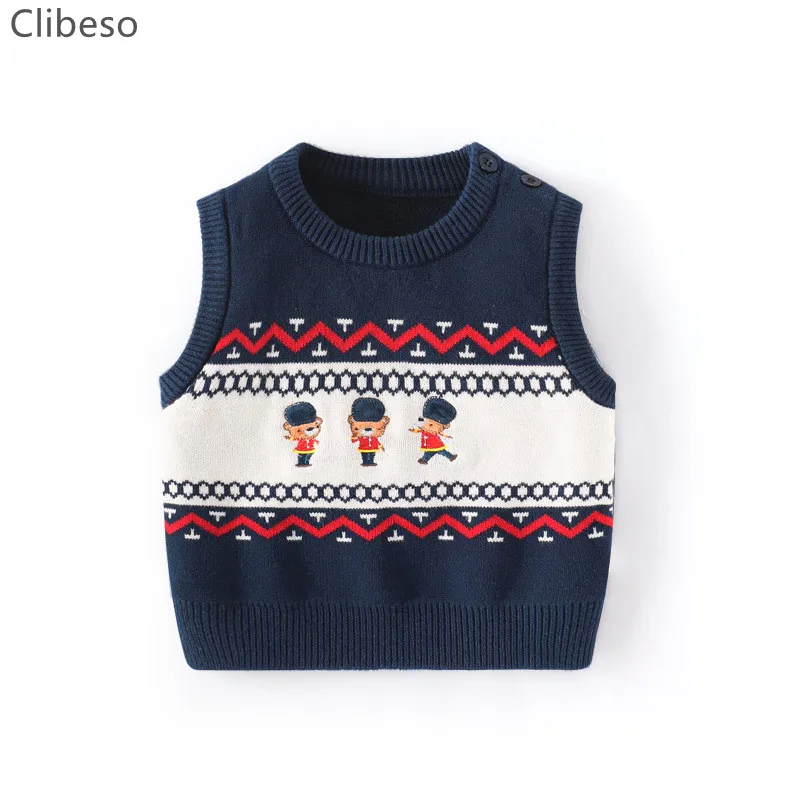 Toddler Boy Soldier Knitted Vest Tops Baby Cartoon Knitwear