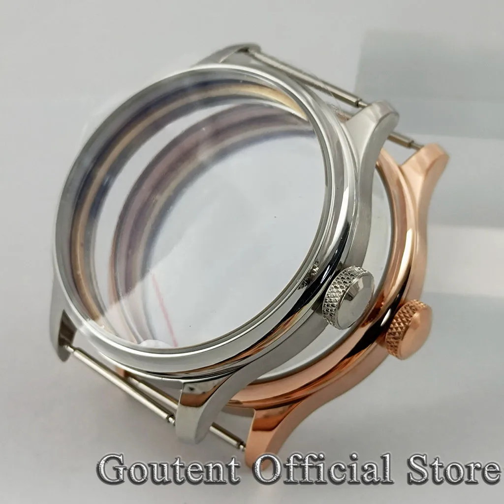 

Goutent 44mm Silver Rose Gold Black PVD Steel Watch Case Fit ETA 6497/6498 Seagull ST3600/3620 Movement