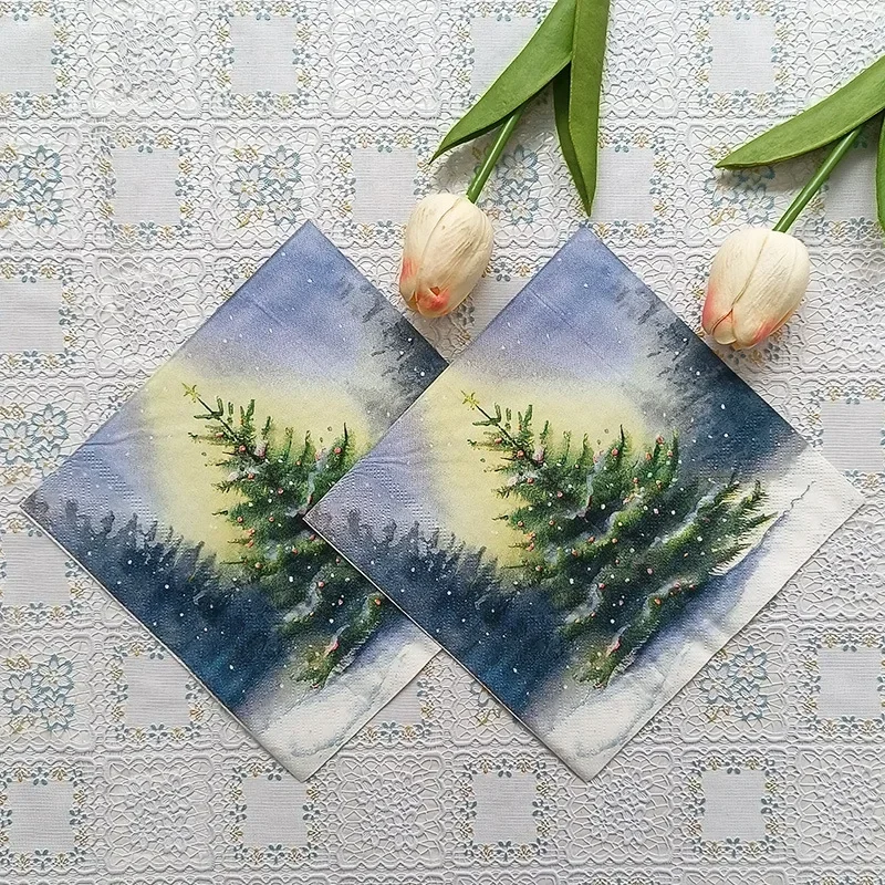 20pcs/Pac 2-Ply Snowy Christmas Tree Printed Napkins Christmas Collection Party Disposable Paper Placemats paper napkins disposable paper placemats