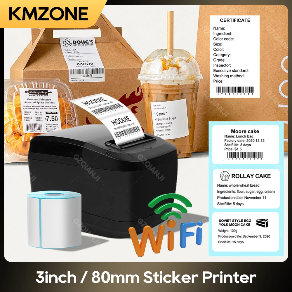 

Wifi Wireless 3inch Label Maker 80mm Thermal Receipt Printer Automatic Cutter Restaurant Kitchen POS Printer USB LAN Bluetooth
