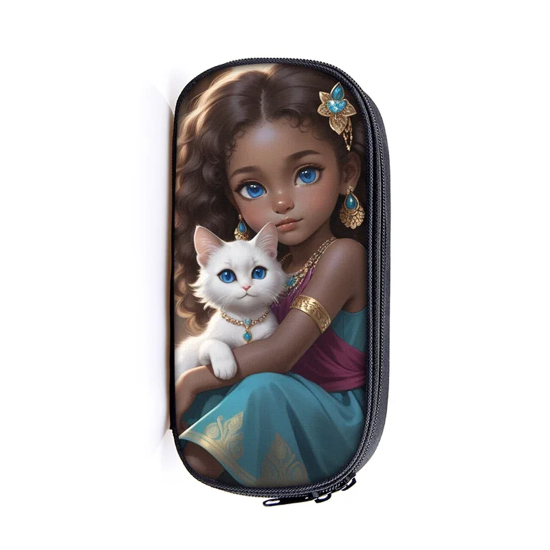 

Милые Мультяшные косметички с Африканской девушкой, косметички для девочек и мальчиков, детские сумки для карандашей, сумка на молнии, детские школьные принадлежности