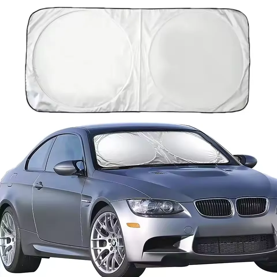 Car Sun Shade Foldable Sun Car Shield Coated Silver Cloth Reflective Polyester Material Blocks 99% UV Rays Fits Most Cars car sunshade