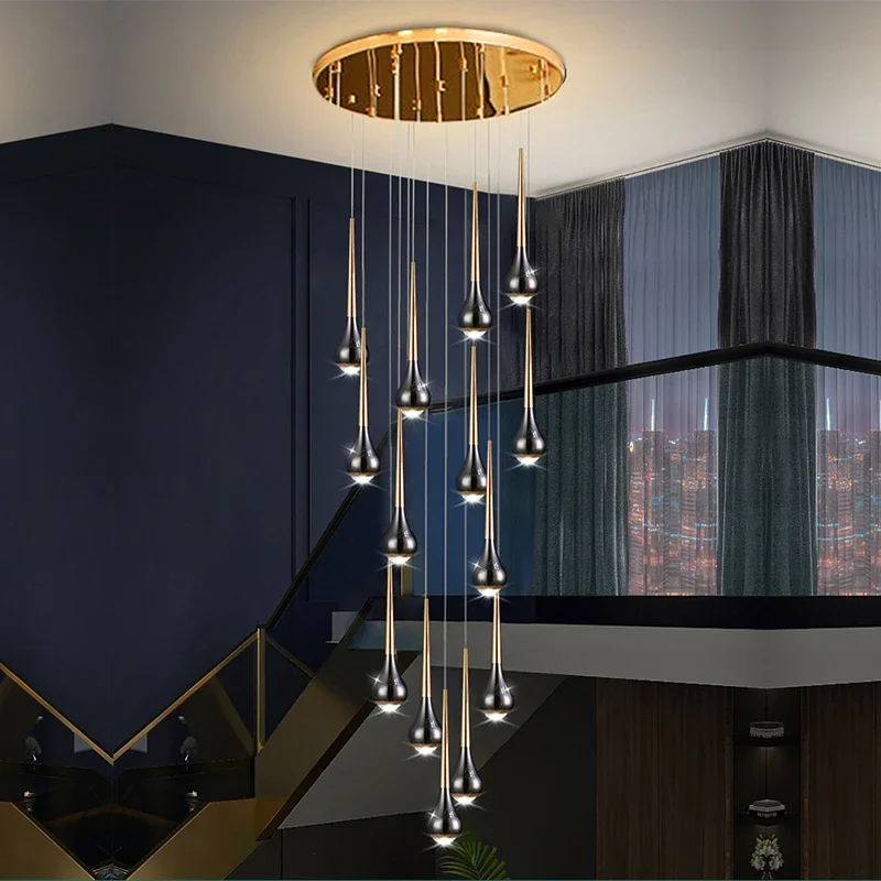 

Loft Long Chandelier Nordic Modern Luxury Living Room Hotel Apartment Stair Decorative Lighting Villa Ceiling Chandelier