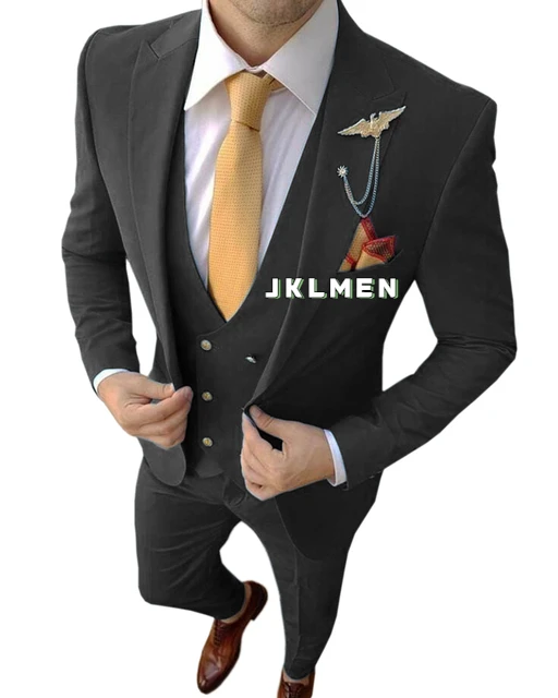 Homme Costume Men's Blue Suits Peaked Lapel Business Wedding Tuxedos Terno Masculine Slim Fit Groom Prom Party Blazer 3 Pieces