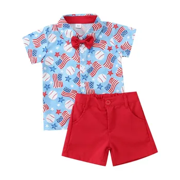 New Baby Outfit Boy Toddler Boys Short Sleeve Independence Day 4th Of July Prints T Shirt Baby Boy Winter Clothes 3-6 Months 4