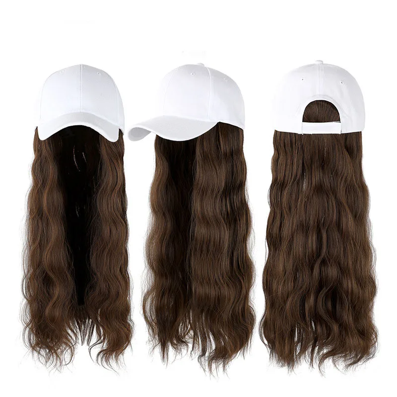 Women's Baseball Caps Meetlife Baseball Cap With Long Extension Wig Synthetic Hair Long Wave Hair Travel Beach Baseball Hat base cap