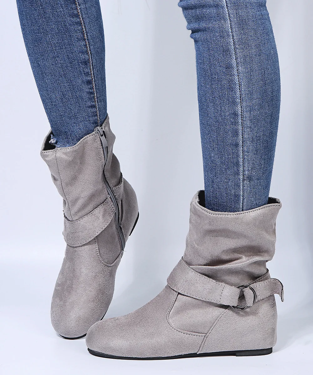 Fashion Non-slip Faux Suede Flat Heels Ankle Boots For Women