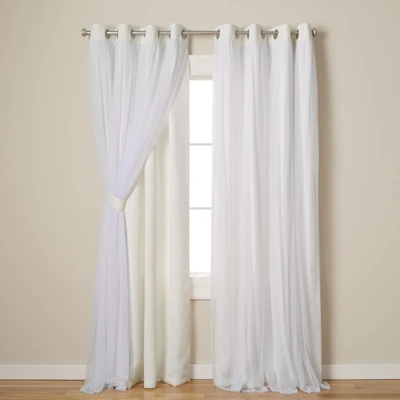 

Layered Solid Room Darkening Blackout and Sheer Grommet Top Curtain Panel Pair, 52"x120", Aqua