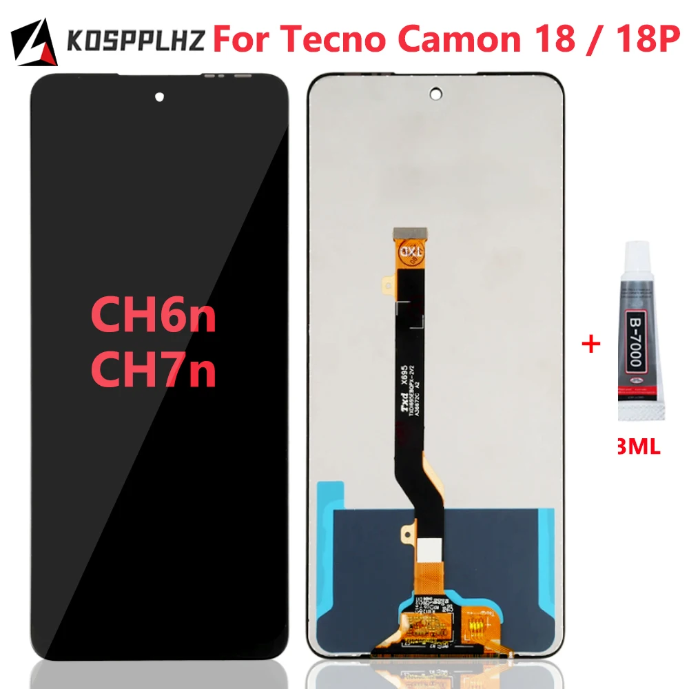 

6.8" For Tecno Camon 18 LCD Display + Touch Screen Digitizer Replacement For Tecno Camon 18 CH6n / 18P CH7n Display LCD + Glue