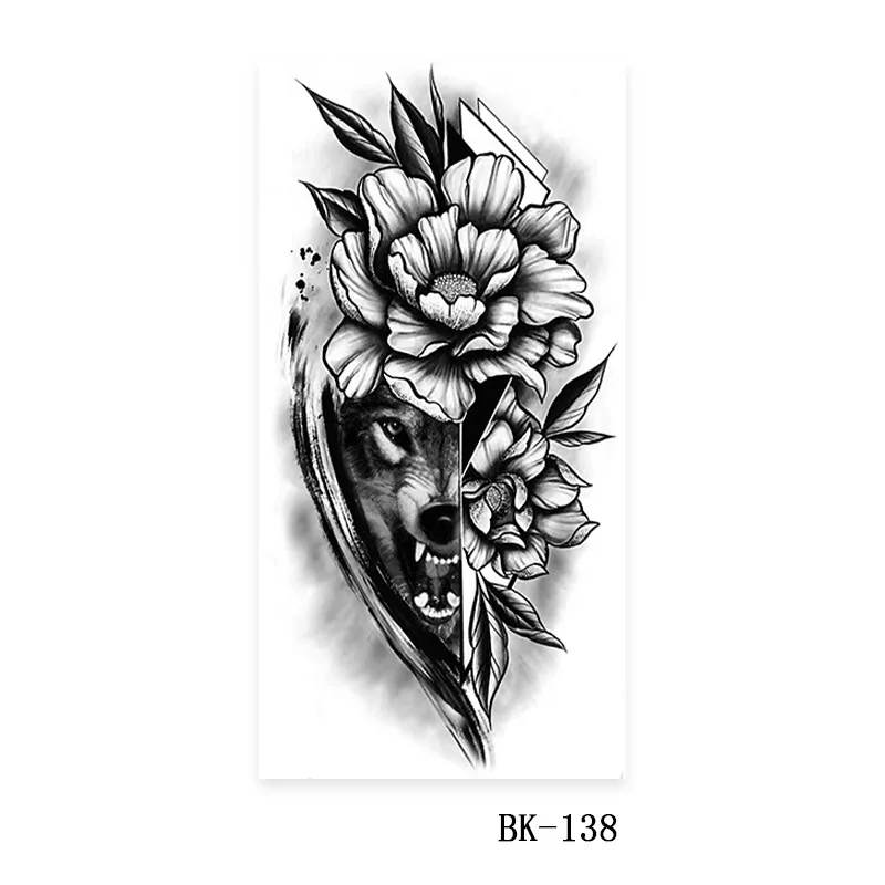 Waterproof Disposable Tattoo Sticker Wolf Head Totem Arabic Text