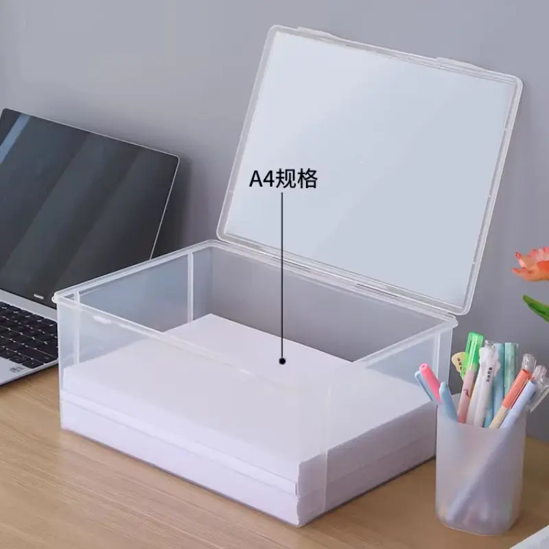Plastic Clear Square Shape Storage Box Organizer Box Large Capacity Transparent Document Organizer Desktop Document Storage Case 1