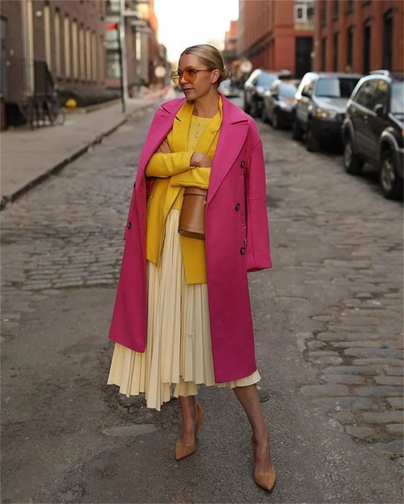 

Pink Winter Cashmere Women Suits Blazer Long Overcoat Formal Thick Trench Coat Custom Made Double Breasted Jacket Outfit Female