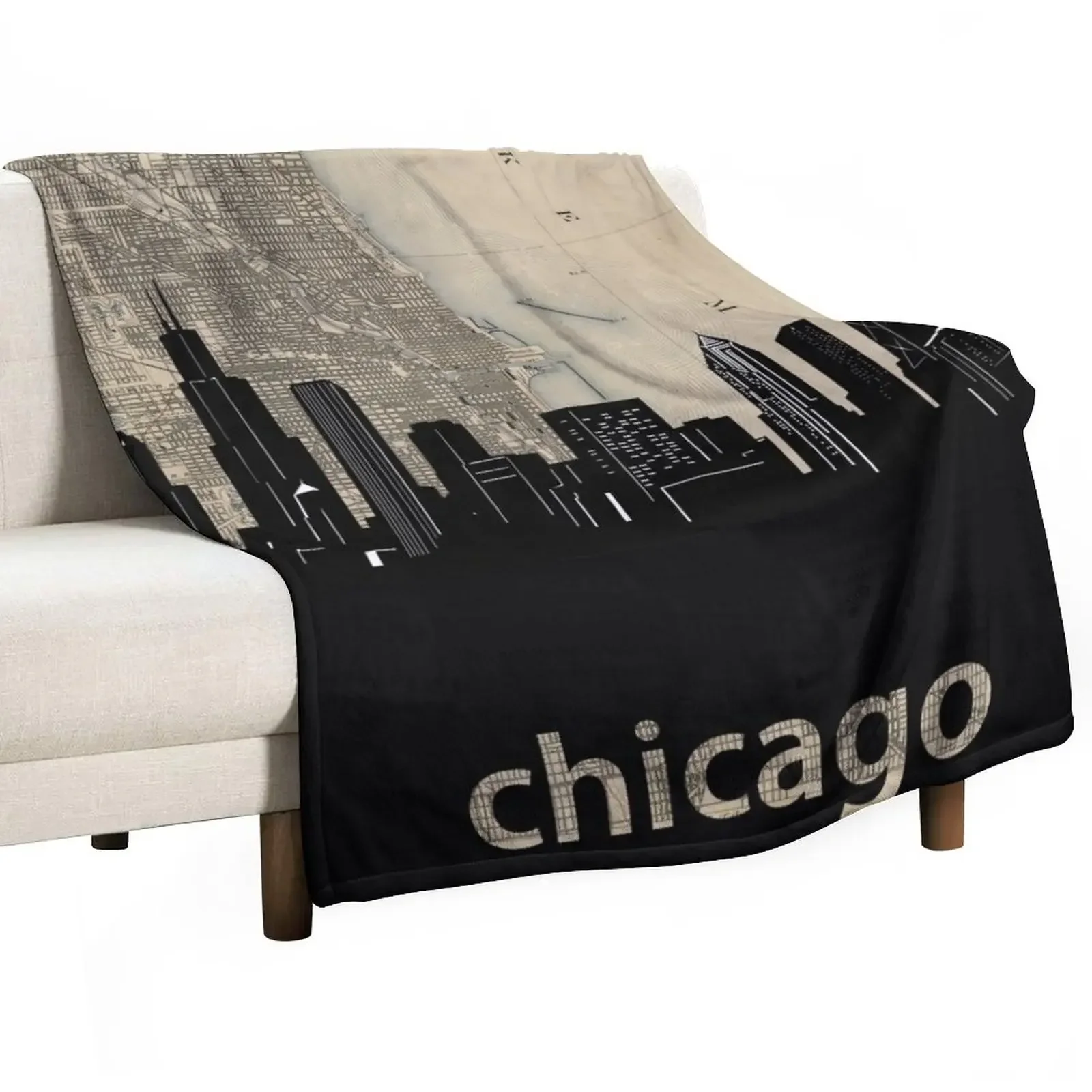 

chicago skyline Throw Blanket Luxury Throw Fluffy Shaggy Picnic Blankets