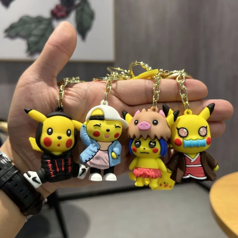 

Pikachu Cartoon Keychain Pokemon Cute Boys and Girls School Bag Pendant Decoration Psyduck Children's Fashion Model Doll Pendant