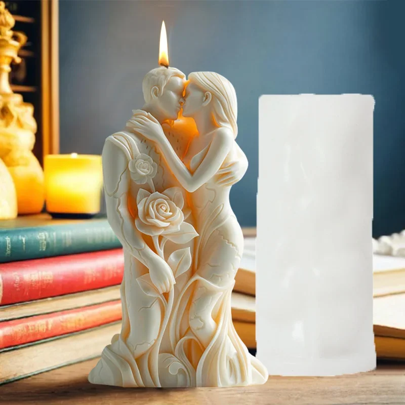 Couple Embracing Embossed Cylindrical Candle Silicone Mold Male Female Embracing relief Resin Mould Lover Flower Gypsum Molds