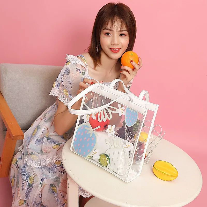 2 in1 new  summer handbags explosion models portable transparent jelly bag ladies large-capacity shoulder bag shopping bag