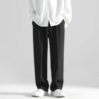 2025 men's spring trousers Hong Kong style straight trousers loose mop trousers drape small suit trousers men's suit trousers