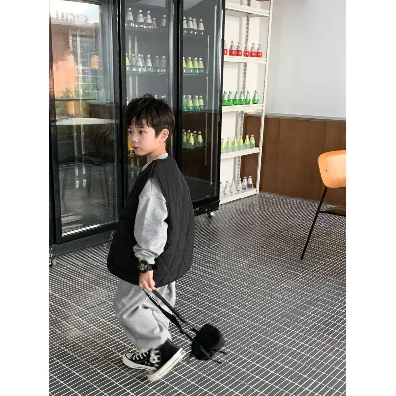 Boys' Autumn Winter New Fashion Round Neck Vest Casual Western Style Versatile Y2K Kids Children's Clothing Outerwear Coats Tops