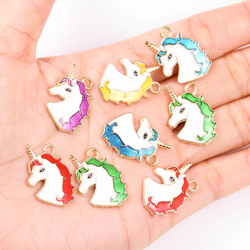 20Pcs Unicorn Necklace Pendant Oil Dripping Enamel Animal Horse