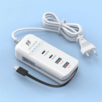 66W PD Fast Charging Wall USB Chargers USB Hub Adapter 4 Ports USB Type C EU US UK Plug Extension Type C Cable Socket Outlet