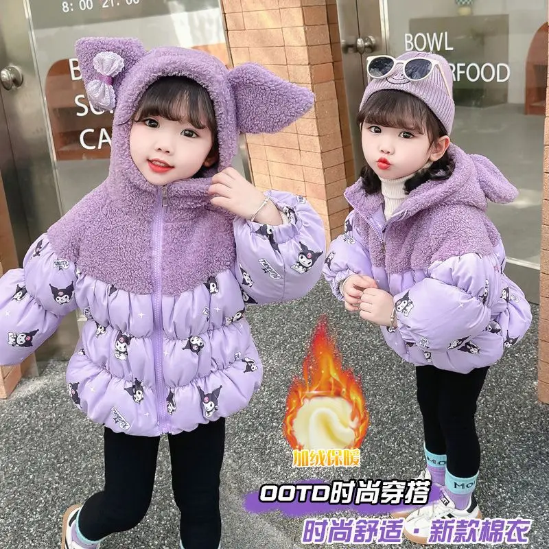 

Kawaii Anime Sanrioed Kuromi Child Down Padded Jacket Girl Cartoon Padded Jacket Thickened Autumn Winter Warm Children's Clothes