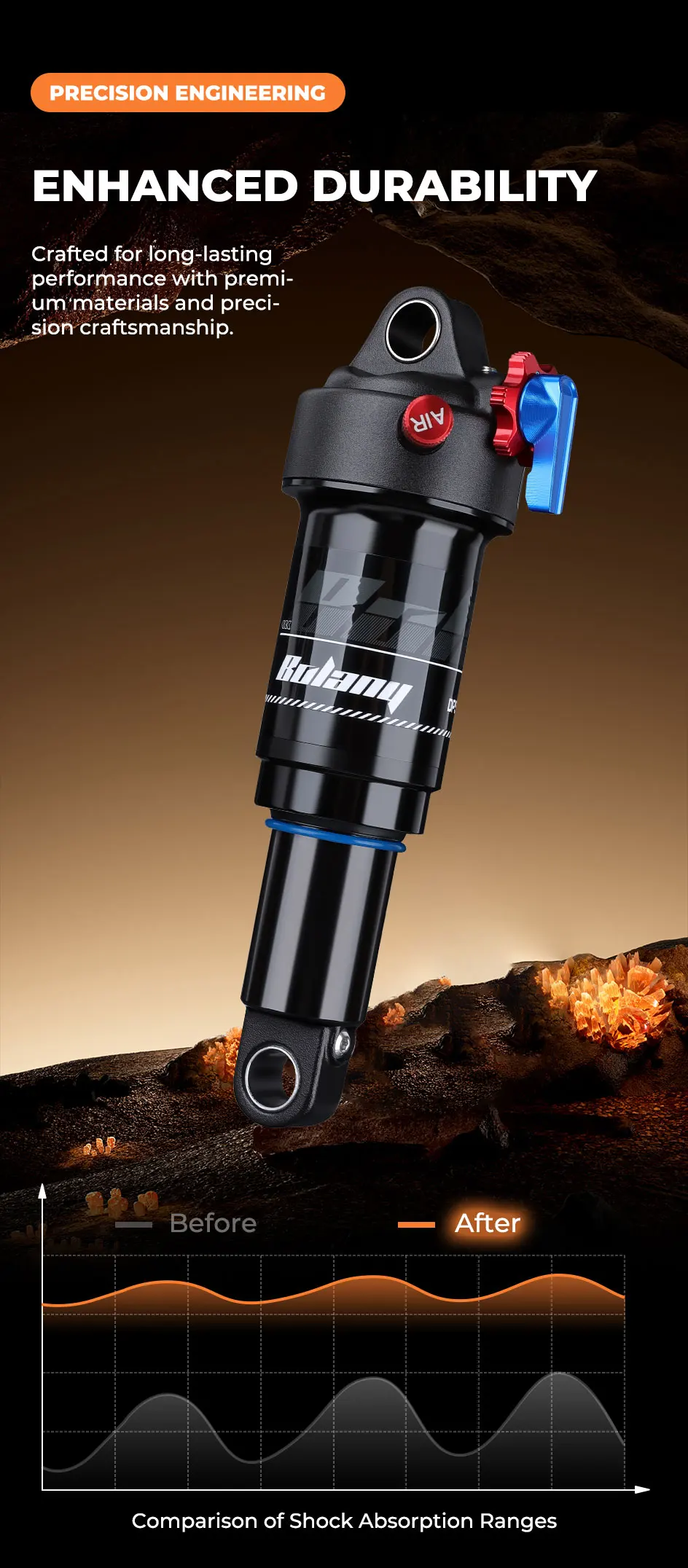 BOLANY MTB Downhill Hinterer Stoßdämpfer Luftdämpfer 165/190mm Rückprall-Dämpfung Einstellbare Hinterradfederung für Mountainbike-Rennen – Detail 9