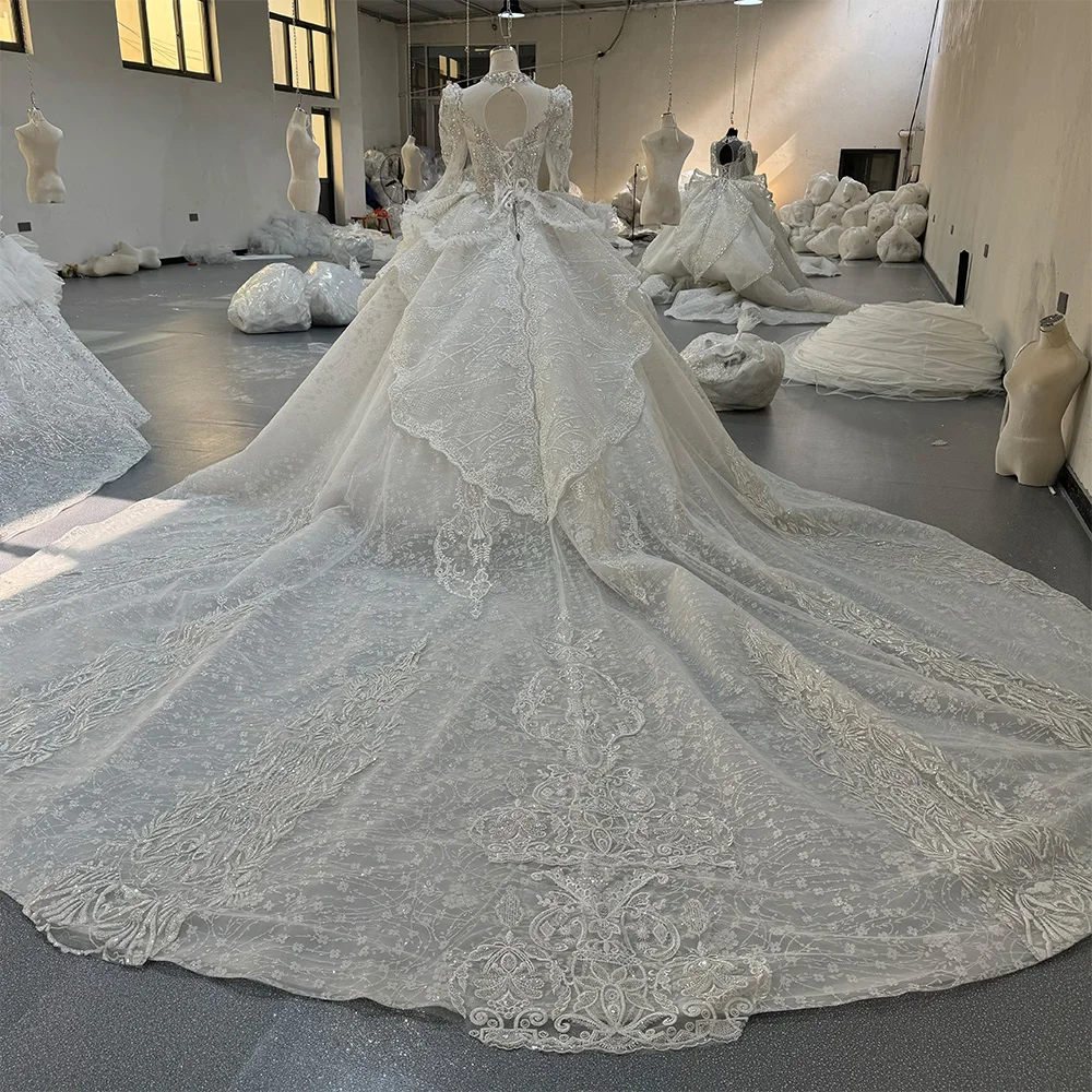 女性のための長袖のウェディングドレス,ボールガウン,トレイン