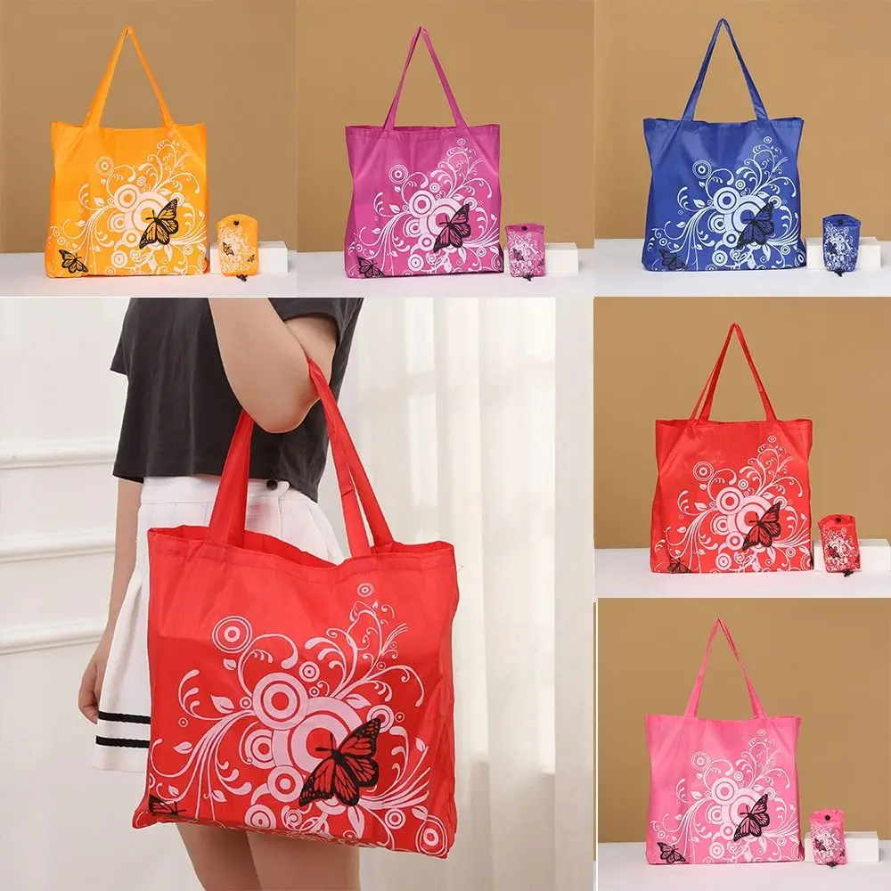 

2pcs Butterfly Flower Supermarket Shopping Bag Foldable Portable Travel Grocery Bag Oxford Fabric Eco-Friendly Tote Bag Ladies