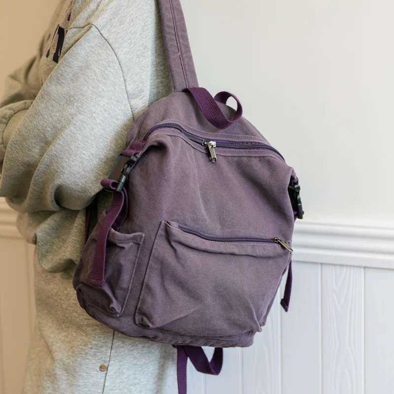 Women's Backpack 2024 New Water Washed Canvas Art Simple Commuting Large Capacity Leisure Travel Backpack