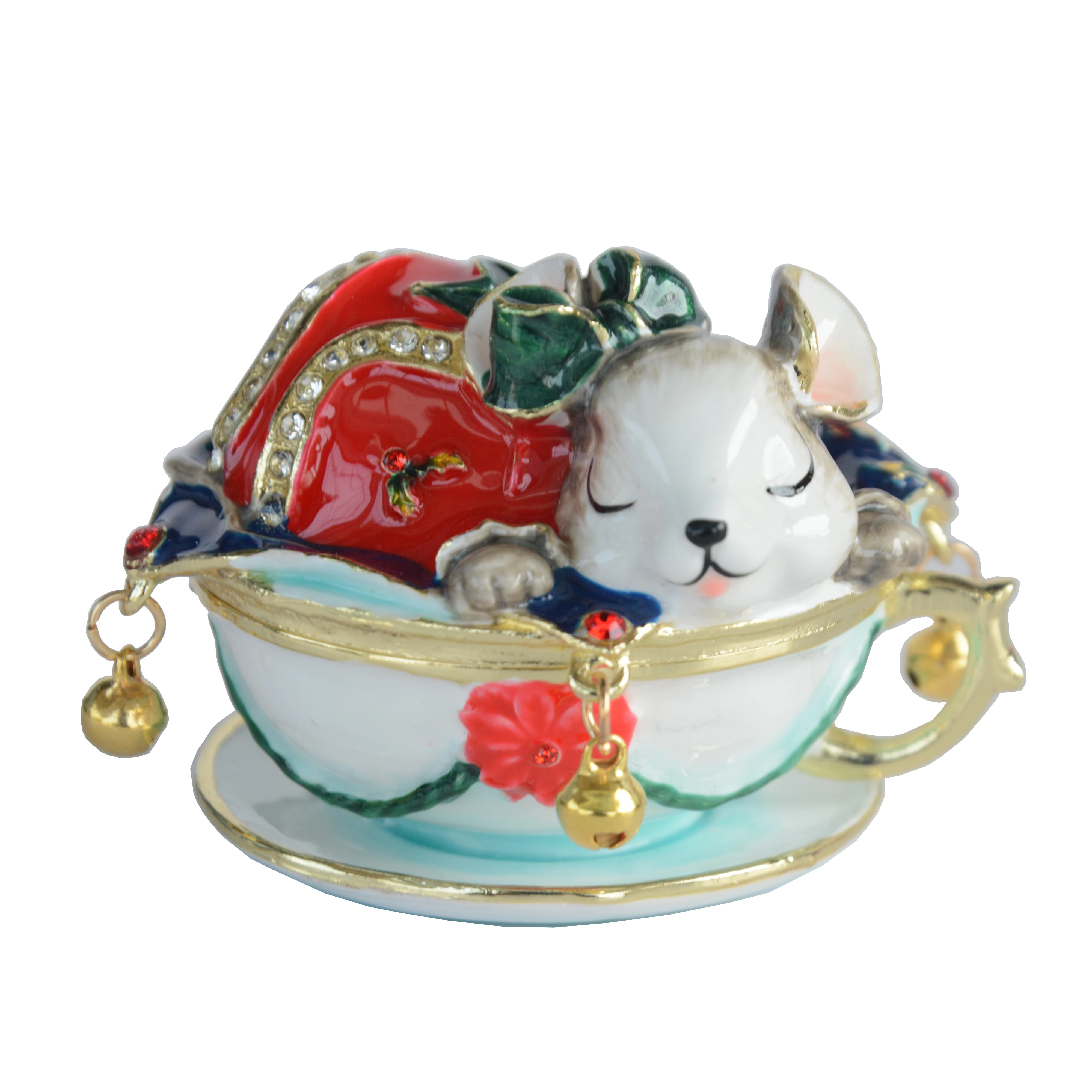 Mini Storage Boxes Mouse in Teacup Trinket Box Ring Holder Birthday Christmas Gift Metal Home Decoration