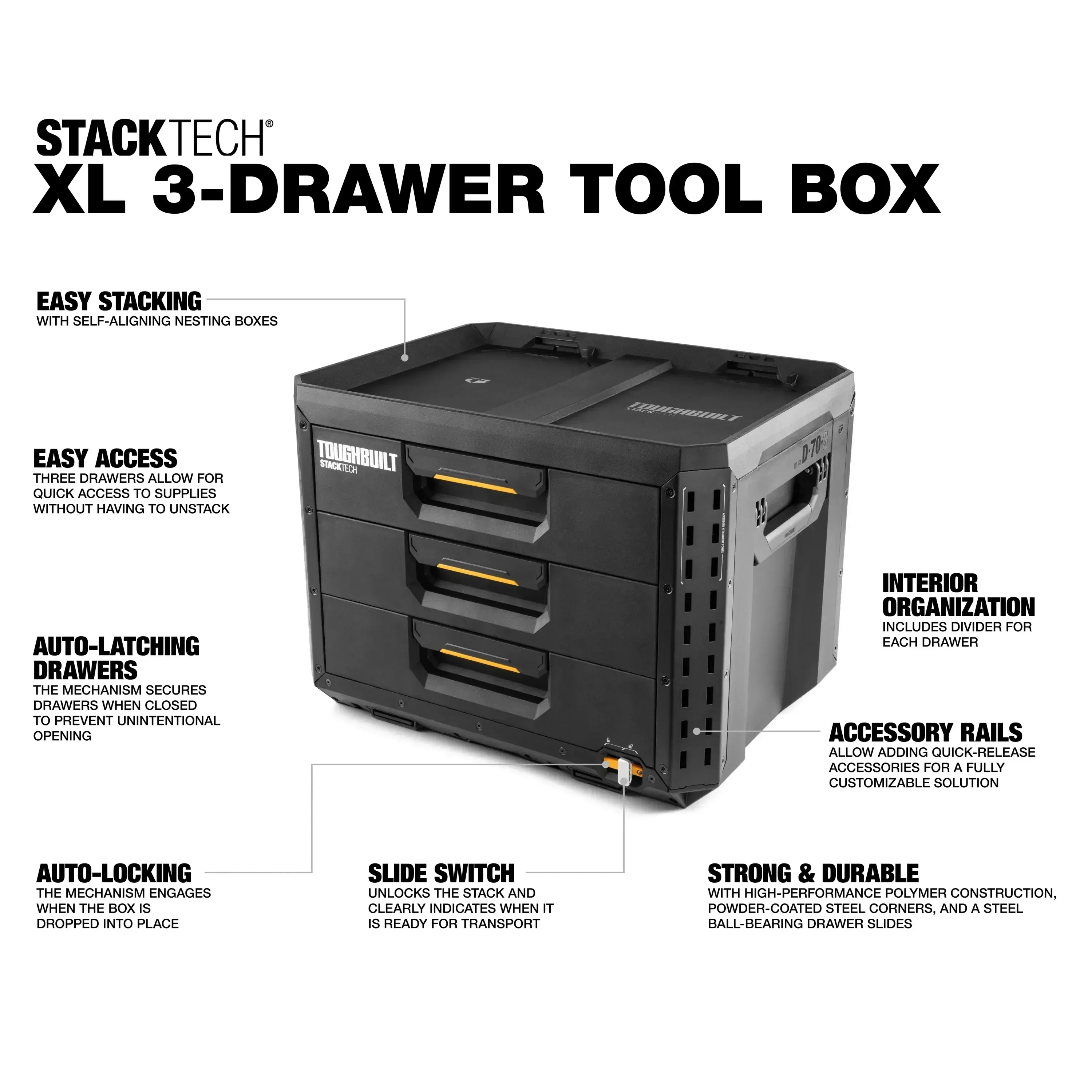 Tool Box TOUGHBUILT TB-B1-D-70-3 STACKTECH Drawer Tool Box Industrial Punk Organizer Parts Box Tougbuilt Tool