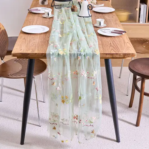 Flower Butterfly Embroidered Lace Table Runner Soft Dining Table Decoration for Wedding Party French Romantic Gauze Table Cover - Image 5