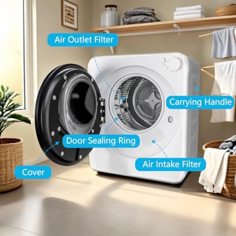 800W Electric Portable Clothes Dryer High End Laundry Front Load Tumble Dryer Machine with Stainless Steel Tub 5 Mode Simple Co