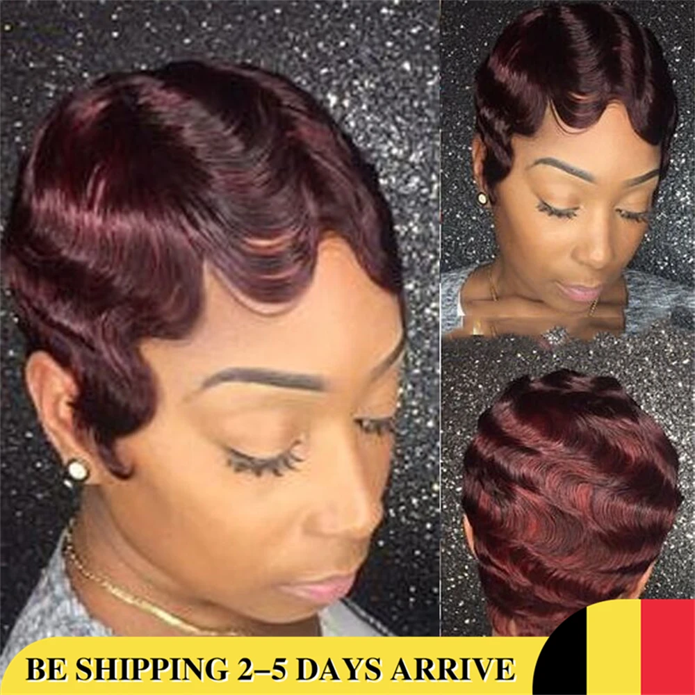 Pixie Cut Finger Wave Human Hair Lace Finger Wave Wig Lace Front