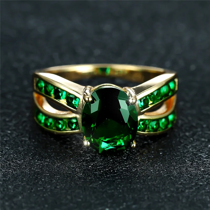 Luxury Female Crystal Oval Charm Gold Color Engagement Jewelry Dainty Green Zircon Stone Wedding Rings For Women