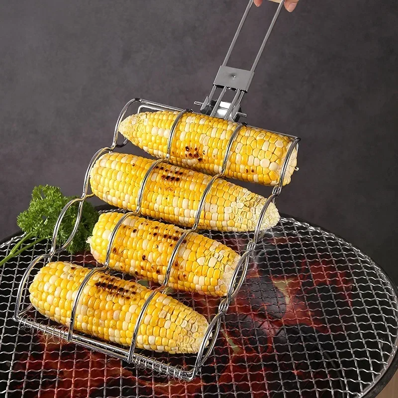 Outdoor Clip Foldable Grilled Corn Clip Barbecue Tool Barbecue Mesh Convenient Stainless Steel Hot Dog Grill