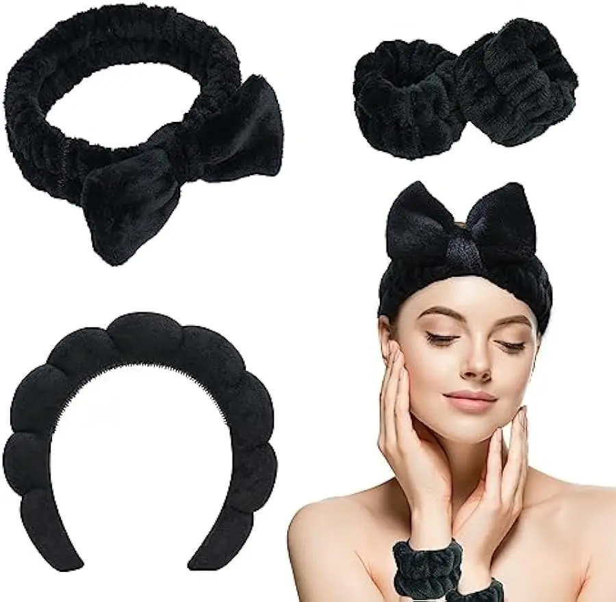 

4 Pcs/set Spa Makeup Headband Face Wash Wristbands Set Reusable Spa Skincare Towel Headband for Washing Face Preventing Liquid
