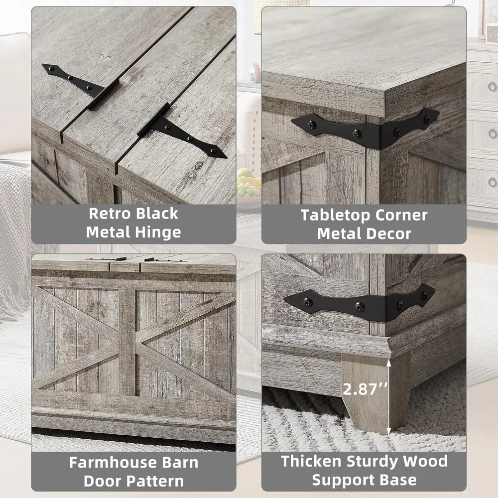 Square Table, Coffee Table with Hidden Storage Organizer,Wood Farm House Light Oak Living Room Tables with Hinged Lift Top 4