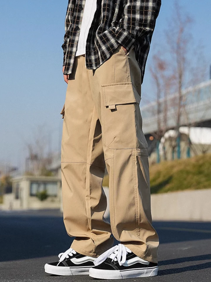 Men Classic Khaki Wide Leg Casual Pants