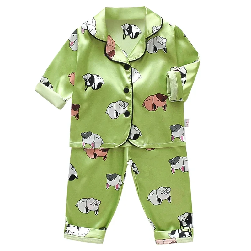 Boys and girls' 0-4-year-old Pajama suit new spring and autumn silk long sleeve trousers Pajama suit comfortable home clothes