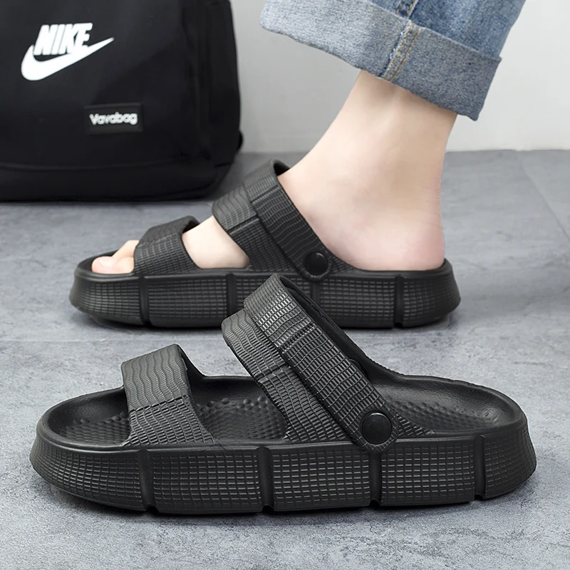 

Sandals For Men Slippers Double Buckle Slide EVA Sandals Beach 2023 Slippers Summer Casual Shoes Flats Unisex Jelly Shoes