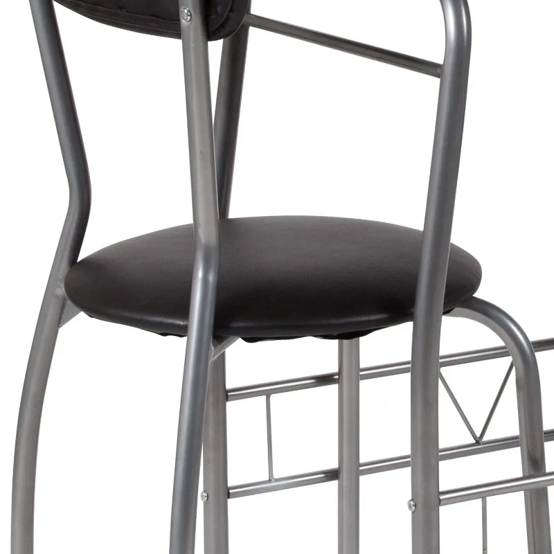 Sutton 3 Piece Space-Saver Bistro Set with Black Glass Top Table  Vinyl Padded Chairs 3
