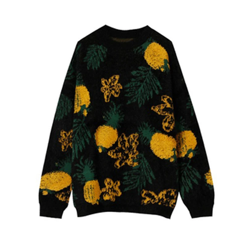 

Pineapple Jacquard Round Neck Sweater Men's Fashion Casual T-Shirt Couple Street Harajuku Comfortable Pullover Ropa Para Hombre