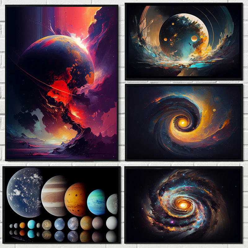 Universe Planet Space Theme Poster Planet Solar System Galaxy Space Canvas Painting Wall Art Picture For Room Home Decoration